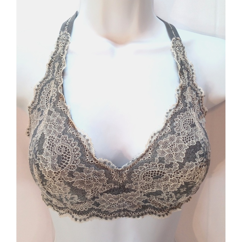 Felina Racerback T-Back Bralette, Women's Bra, Small, Gray Lace